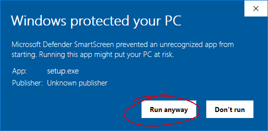 Windows SmartScreen Warning